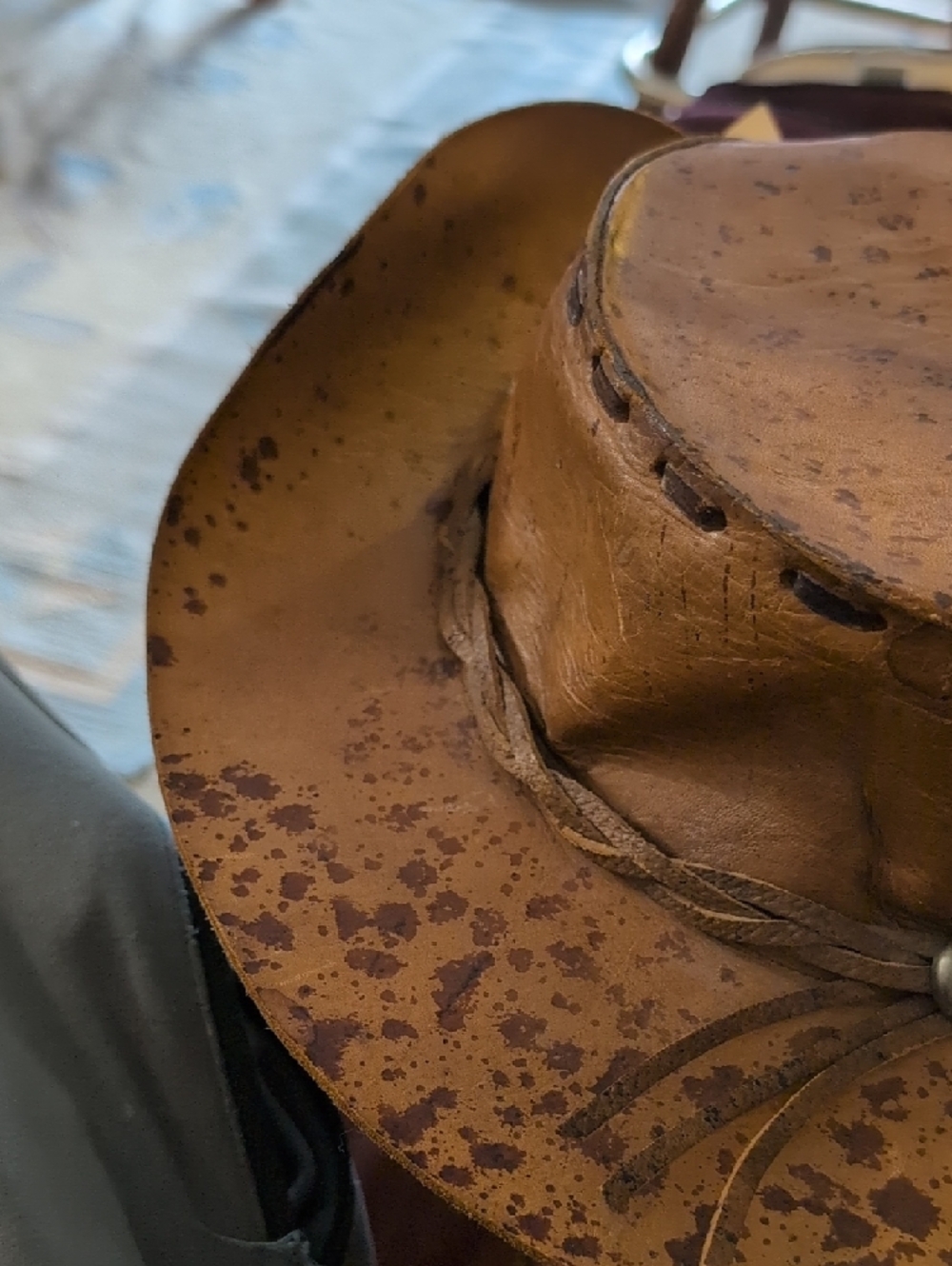 Distressed Brown Leather Cowboy Hat with Braided Band - Picture 5 of 9
